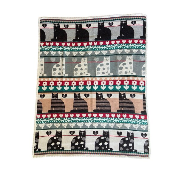 Vintage Crown Crafts Fat Cats Throw Blanket Pat Meyers 1987 Cat Lover Whimsical - Picture 1 of 6